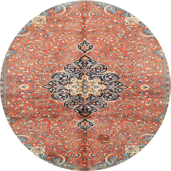 Ahgly Company Indoor Round Traditional Light French Beige Brown Persian Area Rugs, 3' Round