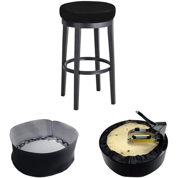 Bar Stool Replacement Cover Round DIY Staple On Heavy Duty Commercial Vinyl Restaurant Kitchen Office Exam Chair (19 inch Diameter, Black)
