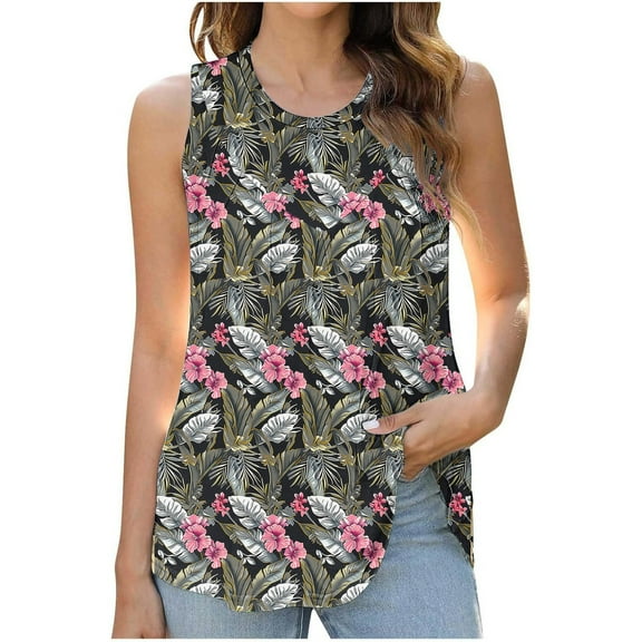 Drses Summer Tank Tops for Women Loose Fit Pleated Square Neck Sleeveless Tops Curved Hem