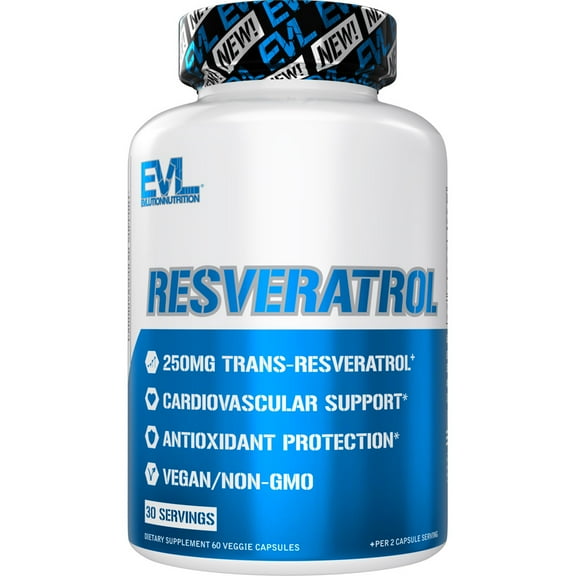 Anti Aging Trans Resveratrol Supplement - Evlution Nutrition Super Antioxidant Supplement with 250mg Trans-Resveratrol from Resveratrol 500mg Japanese Knotweed Extract for Immune and Heart Health