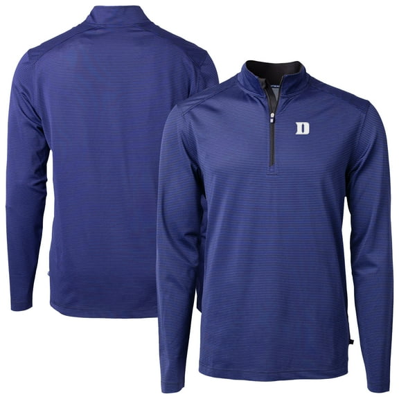 Men's Cutter & Buck Royal Duke Blue Devils Virtue Eco Pique Micro Stripe Recycled DryTec Quarter-Zip Top