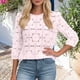 thumbnail image 5 of Craaazy Women's Relaxed Fit Crew Neck Blouse, Solid Color 3/4 Sleeve Lace Eyelet Top, Loose Comfy Floral Lace Casual Tee for Spring & Summer Gifts, 5 of 6