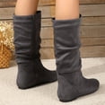 thumbnail image 5 of Xiaoxatg Ladies Fashion Solid Color Suede Pleated Pile Mid-Calf Boots British Style for Women with Flat Bottom Design 6.5 Grey, 5 of 7
