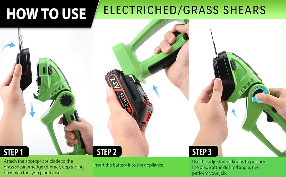 Cordless Hedge Trimmer, 2-in-1 Mini Hedge Trimmer Cordless & Grass Shears, 24V Battery Operated Shrubbery Trimmer Handheld Electric Grass Trimmer with 2 Rechargeable Batteries and Charger