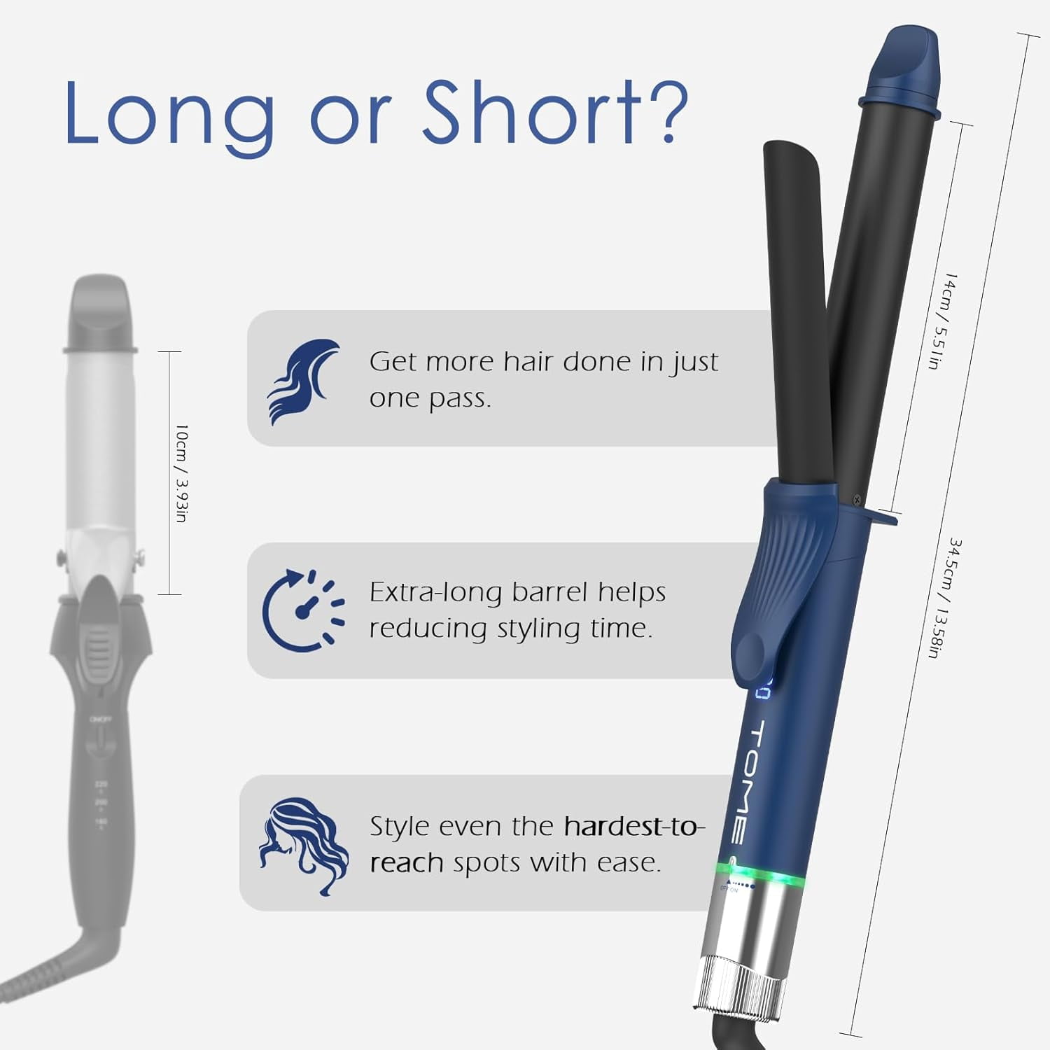 TOME 1 inch Long Barrel Curling Iron, Ceramic Hair Curling Wand Auto Shut Off LED Display,Blue