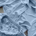 thumbnail image 4 of IUYRTFE Women Long Sleeve Button Down Top and High Waist Ruffle Shorts Set Casual 2 Piece Outfit, 4 of 9