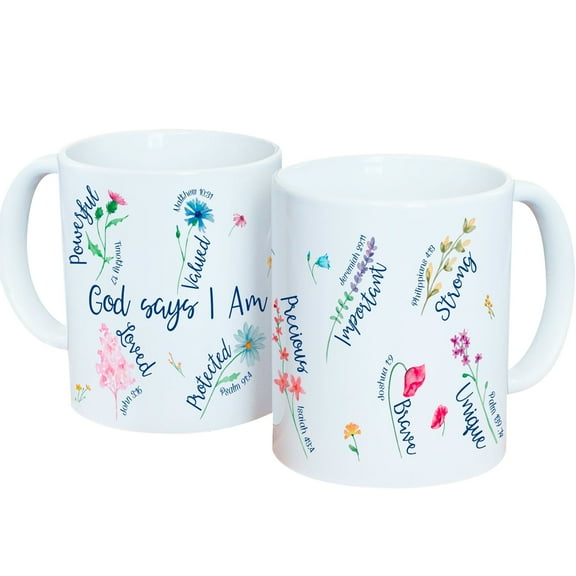 God Says I Am Ceramic Coffee Mug White 11oz, Christian Bible Verse Gifts