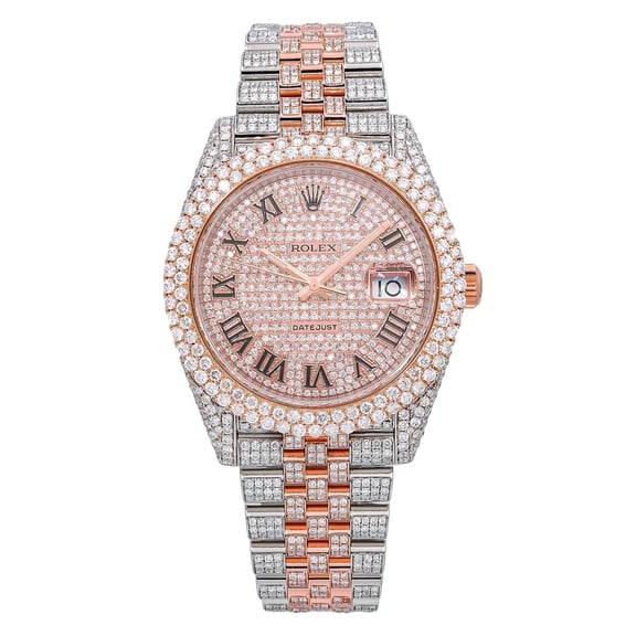 Pre-Owned Rolex Datejust 41MM 126331 Diamond Paved Roman Dial Diamond Bezel Two Tone Rose Gold Full Diamond Jubilee Bracelet