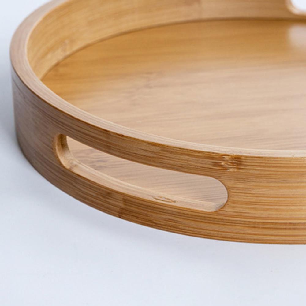 Bamboo Wood Round Tray with Handles,Tea Coffee Table