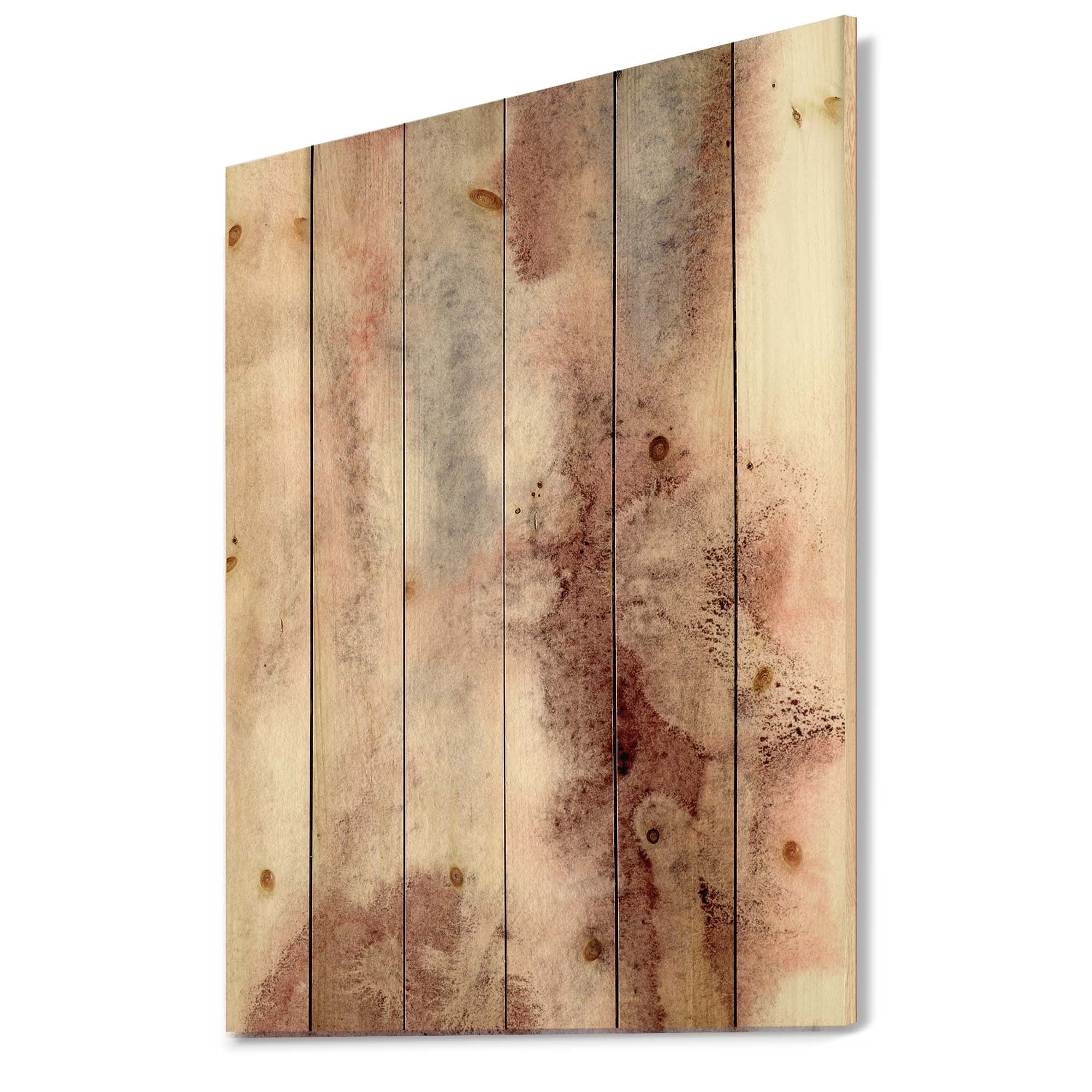 Designart 'Pastel Abstract With Pink Blue and Dark Red Spots' Modern Print on Natural Pine Wood