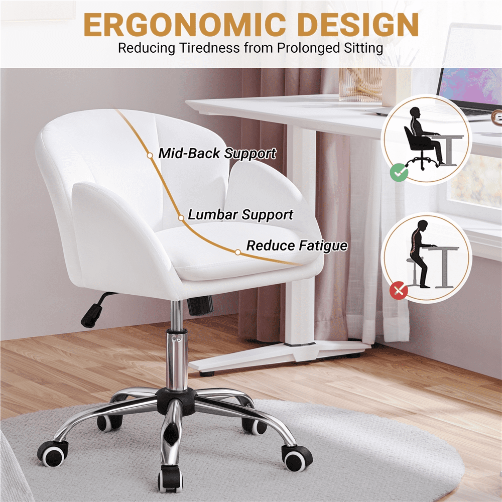 Alden Design Modern Rolling Desk Chair with Armrests for Home Office, Snowy