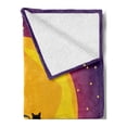 thumbnail image 2 of Animal Soft Flannel Fleece Blanket, Cats on the Roof with Heart Shaped Tales Watching the Moonlight at Night in Town, Cozy Plush for Indoor and Outdoor Use, 50" x 60", Purple Orange, by Ambesonne, 2 of 5