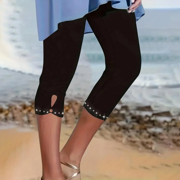 AKEGAMN Solid Color Casual Hot Tight Leggings Yoga Cropped Pants, Black S-3XL