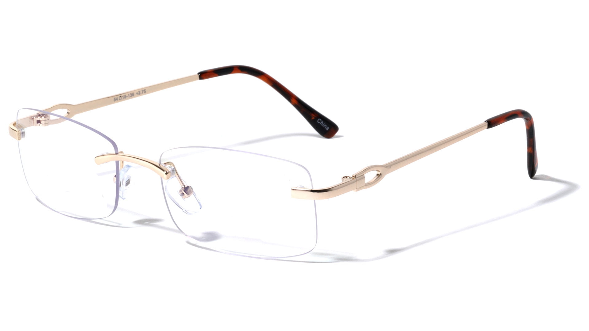 Men's Clear Lens Eyeglasses - Gold Rectangular Shield Frame, UV 400 Protection