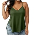 thumbnail image 3 of ClodeEU Women's V Neck Flowy Cami Top, Loose Fit Spaghetti Strap Tank Army Green,Women's Plus L, 3 of 8