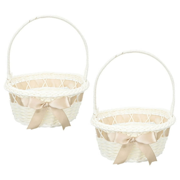 FRCOLOR 2 Pcs Hand-woven Flower Basket Wedding Baskets for Favors Storage Wicker Girl Bride White