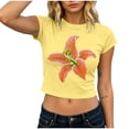 thumbnail image 3 of Perfectbot Women’s Floral Print Cropped T-Shirt, Short Sleeve Lily Graphic Baby Tee, Casual Summer Top, 3 of 6