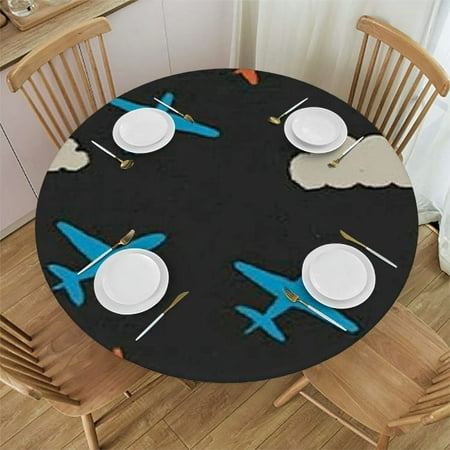 

Plane Cloud Round Tablecloth with Elastic Edge Fitted Table Cover Fitted Tablecloth for Dinning Room Outdoor Party Picnic