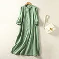 thumbnail image 2 of Summer Saving Wycnly Dresses for Women 2024 Fall Casual Loose Button Down Lightweight Cotton Linen Shirt Maxi Dresses Solid Elbow-Length Lapel Long Formal Dresses for Women Green l, 2 of 7