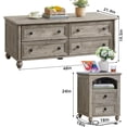 thumbnail image 2 of Joaxswe Farmhouse Coffee Table Set of 3, Wooden Living Room Center Table & 2 Nightstands with USB Ports, 3 Pieces Tea Table Set for Home, Office, Grey, 2 of 9