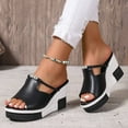 thumbnail image 2 of Mepaouo Wedge Slide Sandals for Women Leather Open Toe Platform Walking Shoes Slip on Mules Black 9, 2 of 8