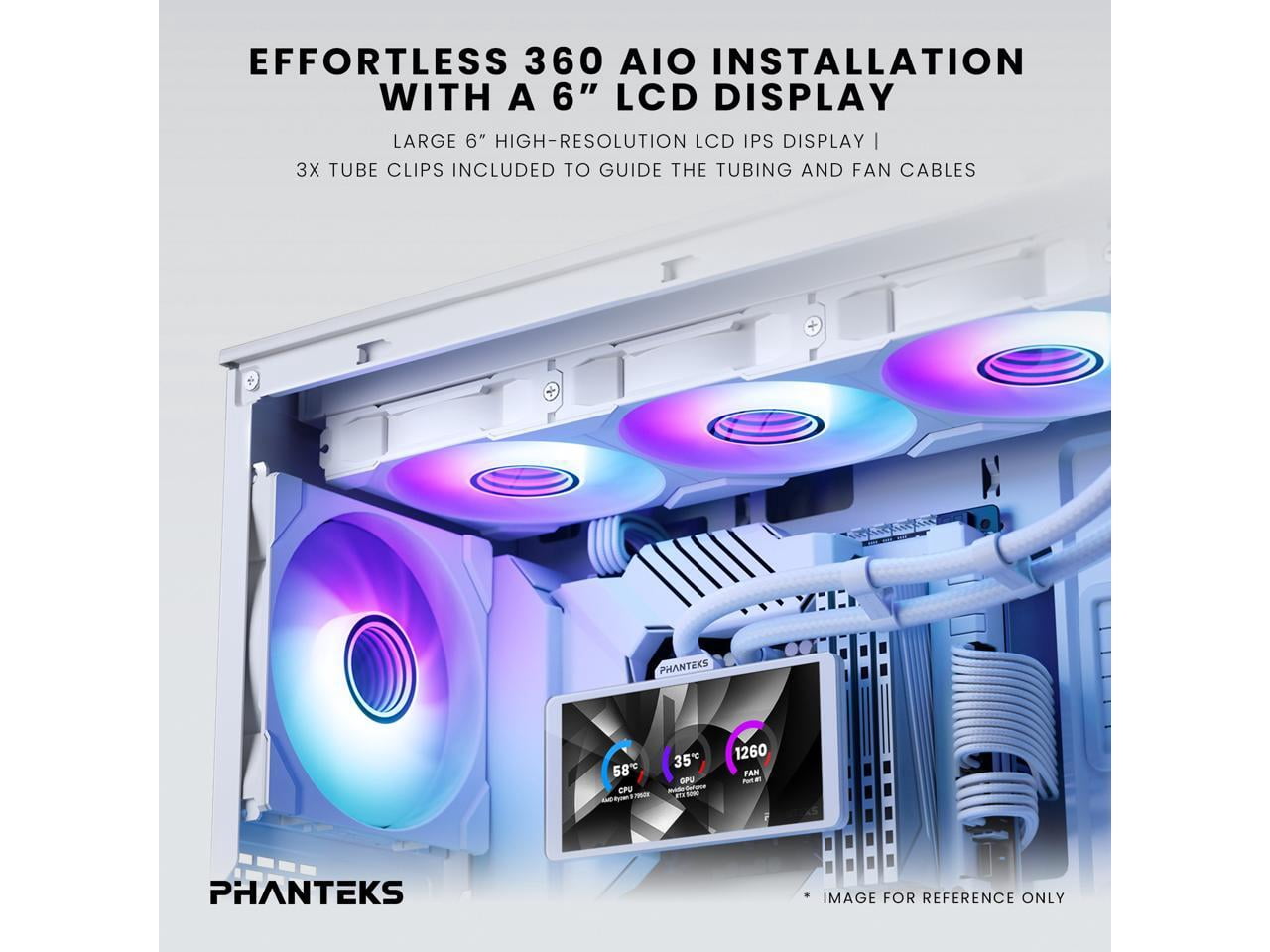 Phanteks PHGO360M25G2LCD Glacier One 360M25 LCD 360mm Liquid CPU Cooler White