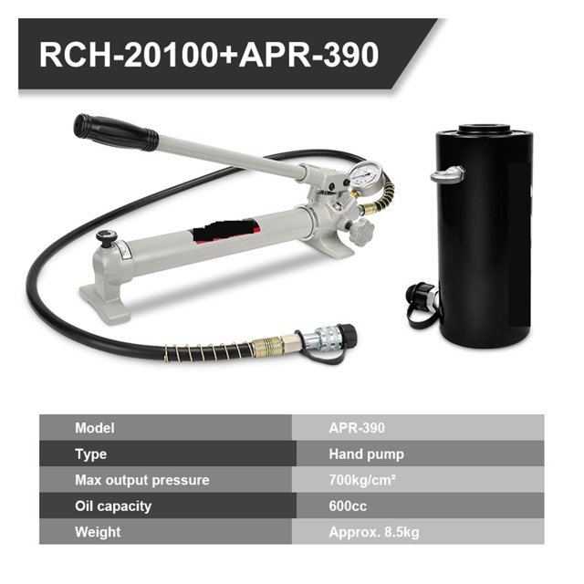 Cric Hydraulique Creux Outils de Levage et d'Entretien Hydrauliques Polyvalents Course du Cric Hydraulique 20T 100mm, Sûr et Fiable