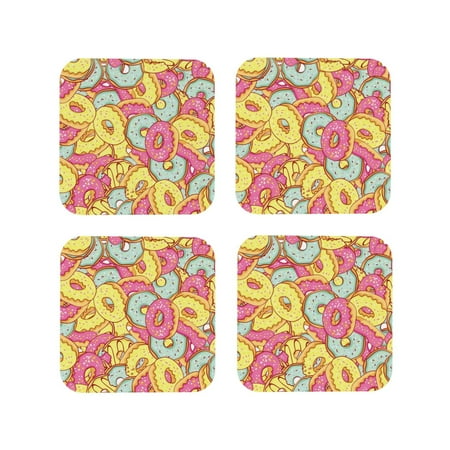 

Matuu Pink Donut and Blue for Cup Coasters Set of 4 Leather Coasters Desk Coasters for Office Measures 4” x 4”-Square