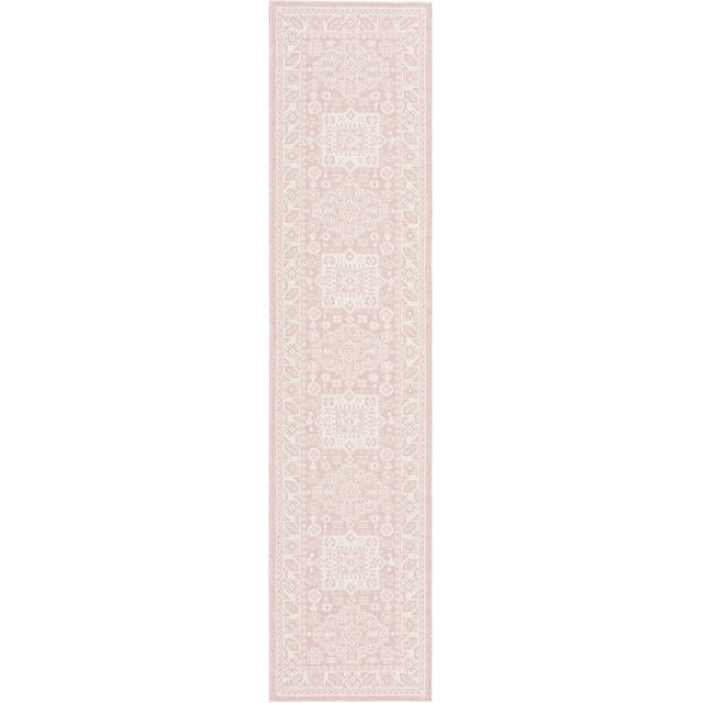 Rugs.com Outdoor Aztec Collection Rug – 12 Ft Runner Pink Flatweave Rug Perfect for Hallways, Entryways