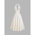 thumbnail image 2 of Apricot Halter Neck Lace Trim Textured A-Line Elegant Midi Dress, 2 of 6