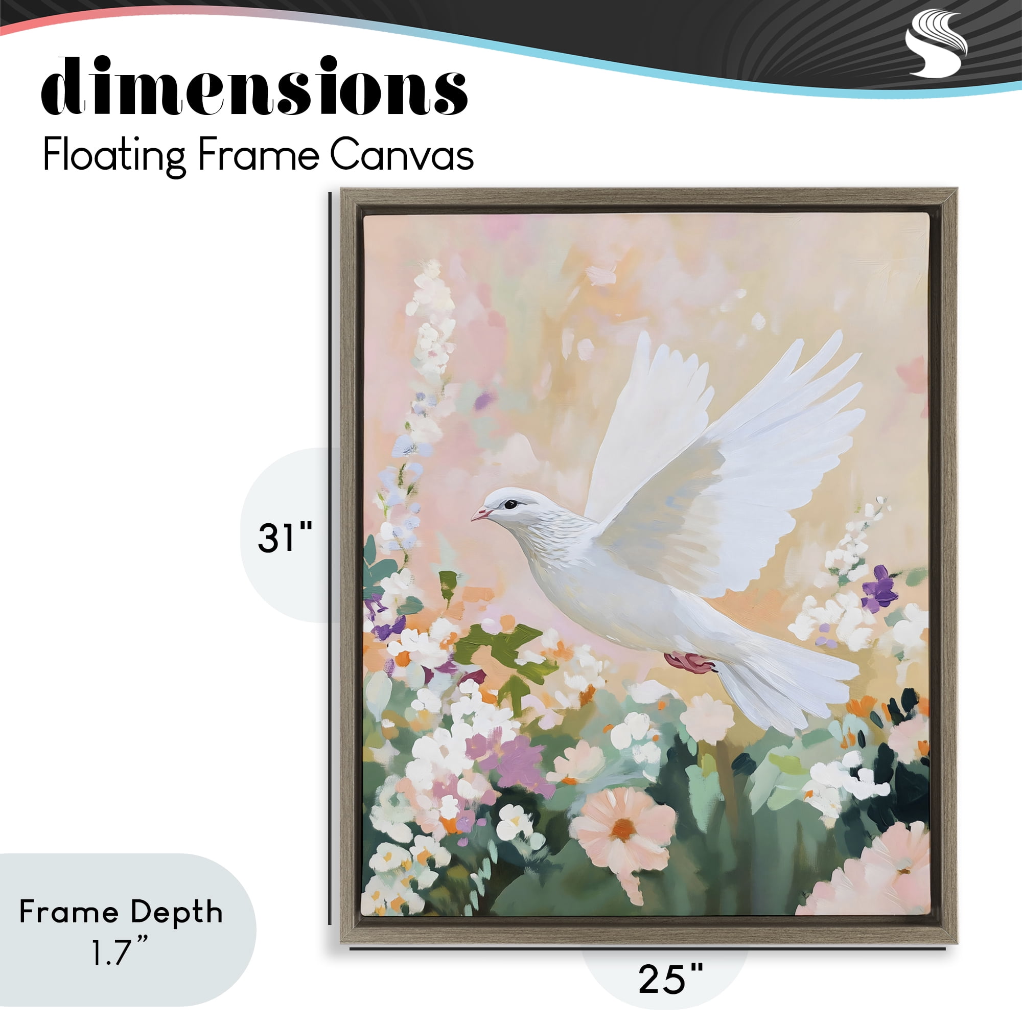 Stupell Industries White Dove Among Spring Blooms Brown Framed Floater Canvas Wall Art, design by The Prints Vibe