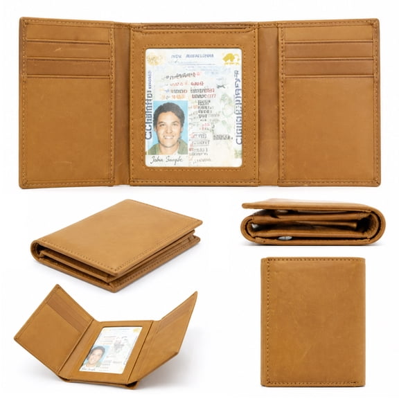 HUALAIJIN Men's Trifold Wallet, Brown