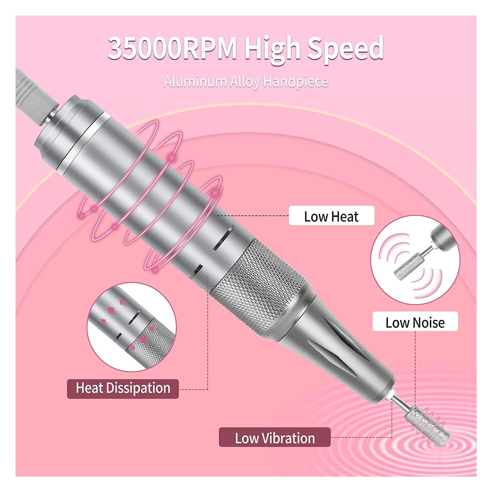 Professional Nail Drill, 35000RPM Electric Nail File Machine With Bits & Foot Pedal, Rechargeable Cordless E File For Manicure ,Low Noise