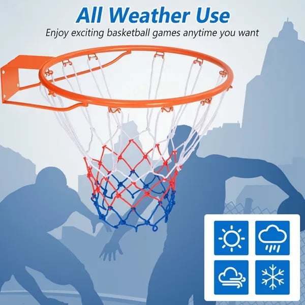 19.5"×16"×3" 15 Inch Basketball Rim Replacement, Heavy Duty Metal Hoop with All Weather Net & Mounting Hardware for Indoor Outdoor