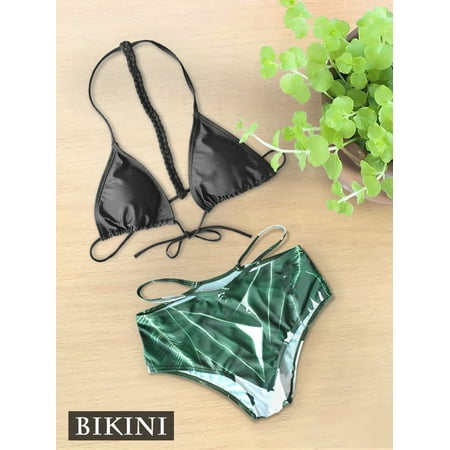 Leaf Bandeau - Sexy Two Pieces Push -up Bikini Beachwear Set,iClover Leaf High Waist Swimwear Padded Bandeau Beachwear Candy Patch Padded Swimsuits for Summer Beach Holiday Party,Size L