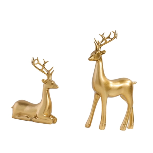 Estatua de reno, figura de ciervo, estatua de animal, decoración del hogar, resina, alce, estatua de ciervo, alce Oro