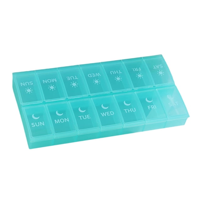 Organizador de pastillas de 14 compartimentos, , , estuche , 2 veces , pastillero portátil, caja de almacenamiento para Azul Sunnimix Organizador de almacenamiento