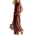 thumbnail image 2 of POIUYTR Womens Summer Cotton 2 Piece Sets Casual Crewneck Tank Tops Loose Wide Leg Pants Color Block Outfits, 2 of 6