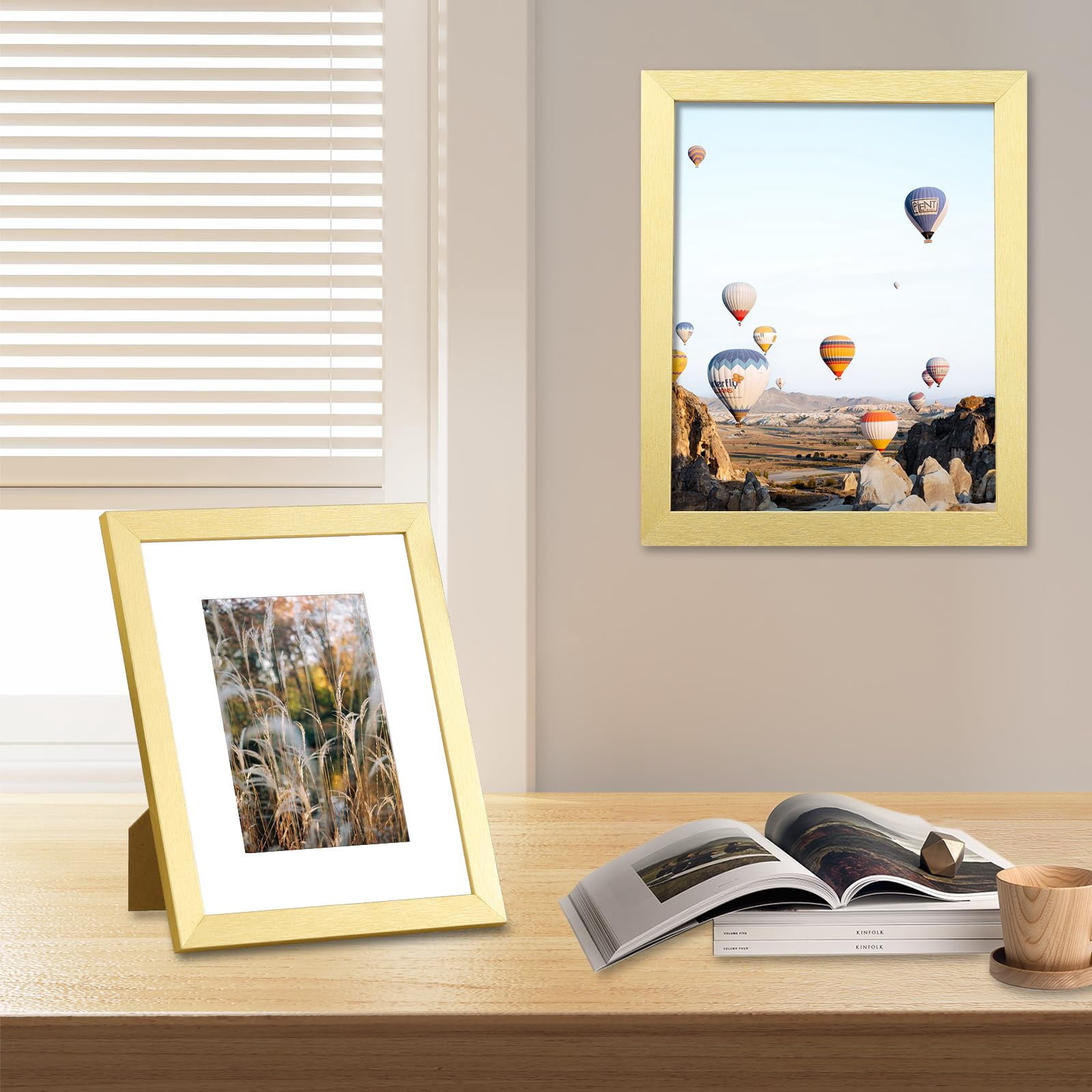 decorUhome 8x10 Gold Picture Frame Set of 9, Display 5x7 Pictures with Mat or 8x10 without Mat, Photo Frames for Wall or Tabletop