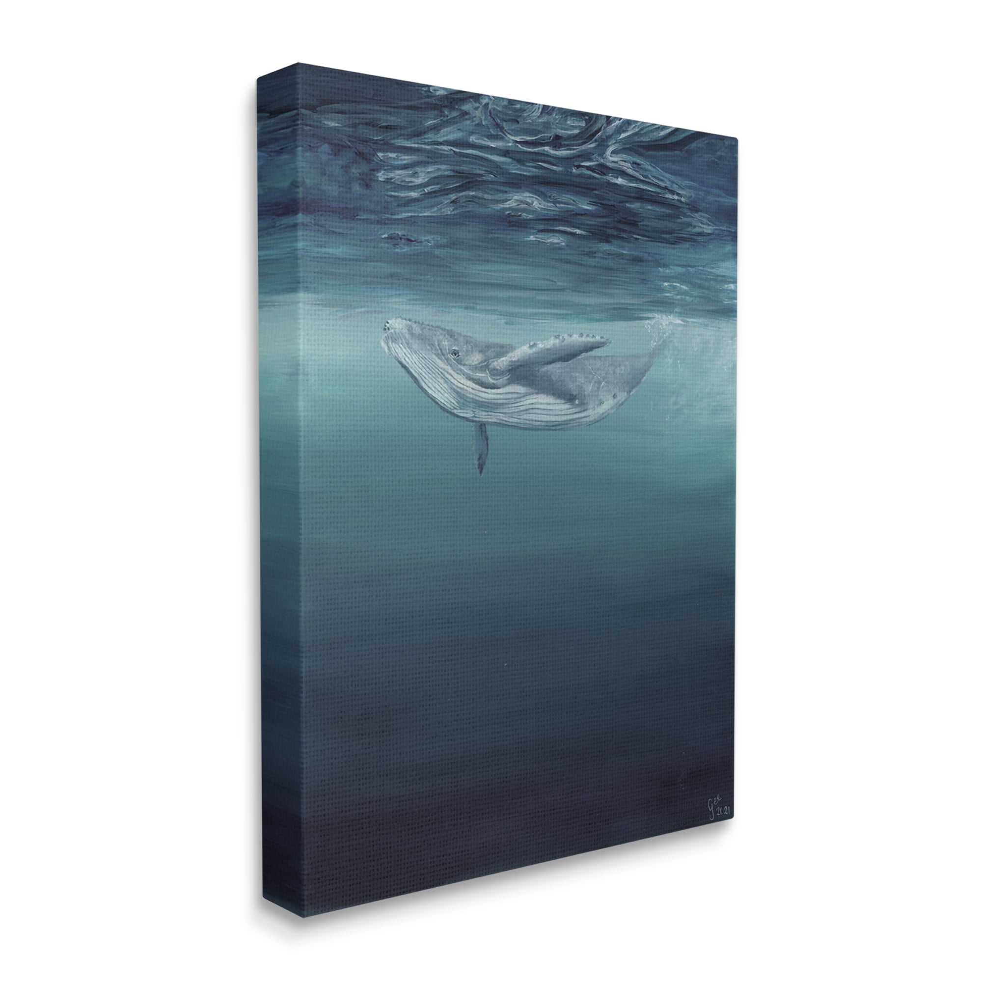 Stupell Industries Whale Swimming Underwater Animals & Insects Painting Gallery Wrapped Canvas Print Wall Art, 36 x 48