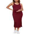 thumbnail image 1 of Robe Femme Enceinte Couleur Unie Sans Manches Robe en Tricot Col Ras du Cou Ajustée Midi Robe Débardeur Robe d'Été Décontractée Robe de Maternité, 1 of 7