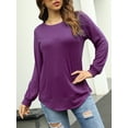 thumbnail image 4 of TEMOFON Women's Tops Long Sleeve Crewneck Tunic Top Casual Loose Fit Soft Blouse T-Shirts Purple Spring Fashion Tee, 4 of 6