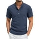 thumbnail image 1 of Blusa y camisa de manga corta con cuello alto para hombre, de verano, de lino, semiabierta, con botones, informal, holgada, a rayas, 1 of 5