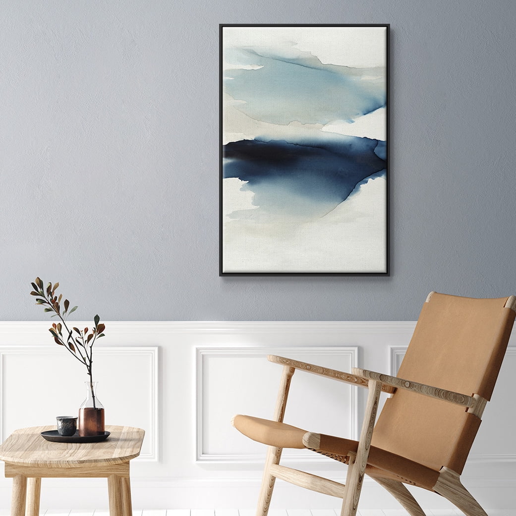 Waves I Framed Premium Gallery Wrapped Canvas - Ready to Hang - 17 x 25 - Black Floating Frame