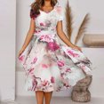 thumbnail image 2 of Moda Casual Verano Cuello redondo Vestido floral Manga corta Mujer A-Line Vestido de mujer Vestidos Pompotops ghjkhdj12561, 2 of 8