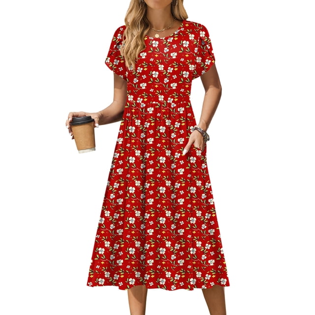 Vestido casual Zeagoo de manga corta Midi Aline Floral Black