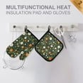 thumbnail image 4 of Yayeee Oven Mitts and Pot Holder Set of 4 Heat Resistant Kitchen Gloves Baking Hot Pad, Green Flowers Pattern, 4 of 5