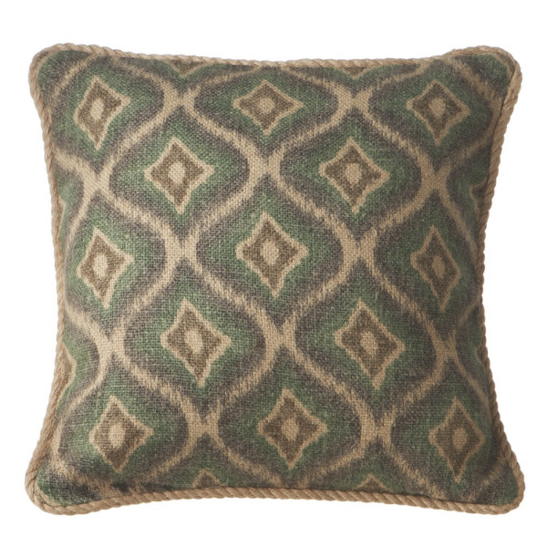 18" Green and Gray Square Throw Pillow with Twisted Trim