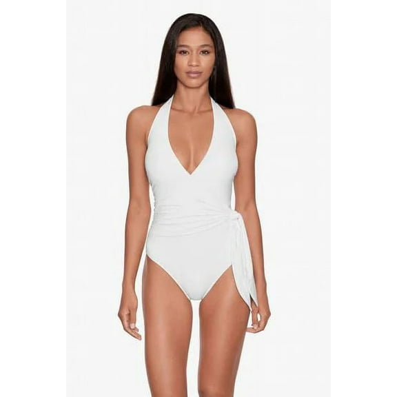 Lauren Ralph Lauren Beach Club Solids Halter Wrap One-Piece White 16