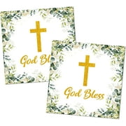 First Communion Decorations,50PCS God Bless Napkins,Baptism Decorations,Sage Green Floral Baptism Napkins for Boys Girls First Communion,Christening Religious,Newborn Baby Shower Party Supplies